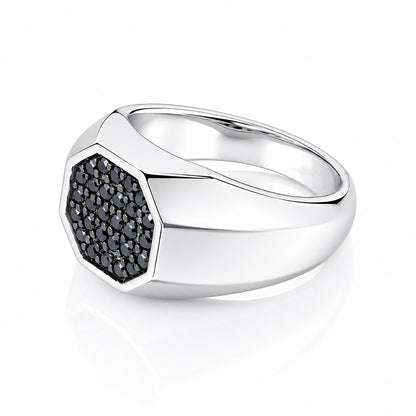 Luxurious Black Octagon 925 Sterling Silver Statement Ring