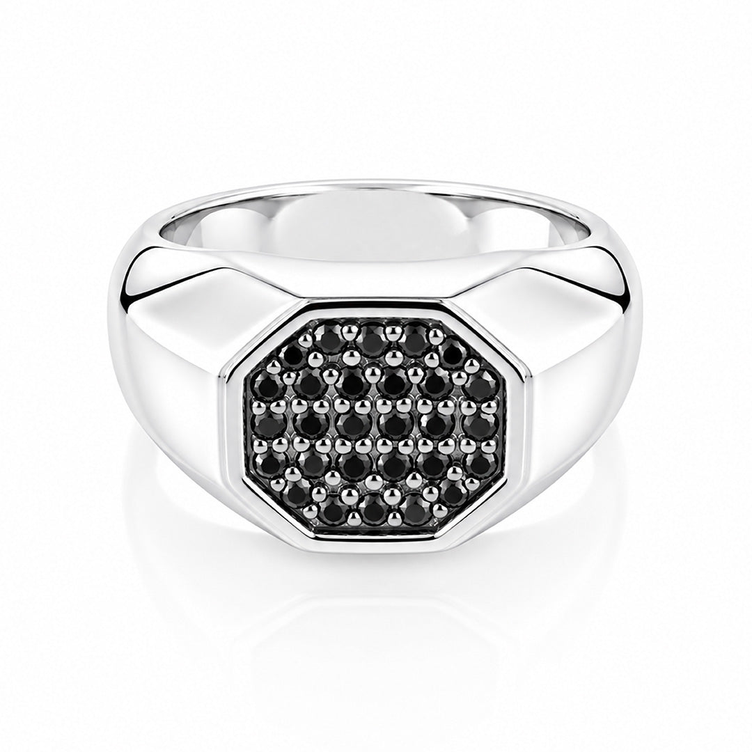Luxurious Black Octagon 925 Sterling Silver Statement Ring