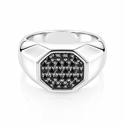 Luxurious Black Octagon 925 Sterling Silver Statement Ring