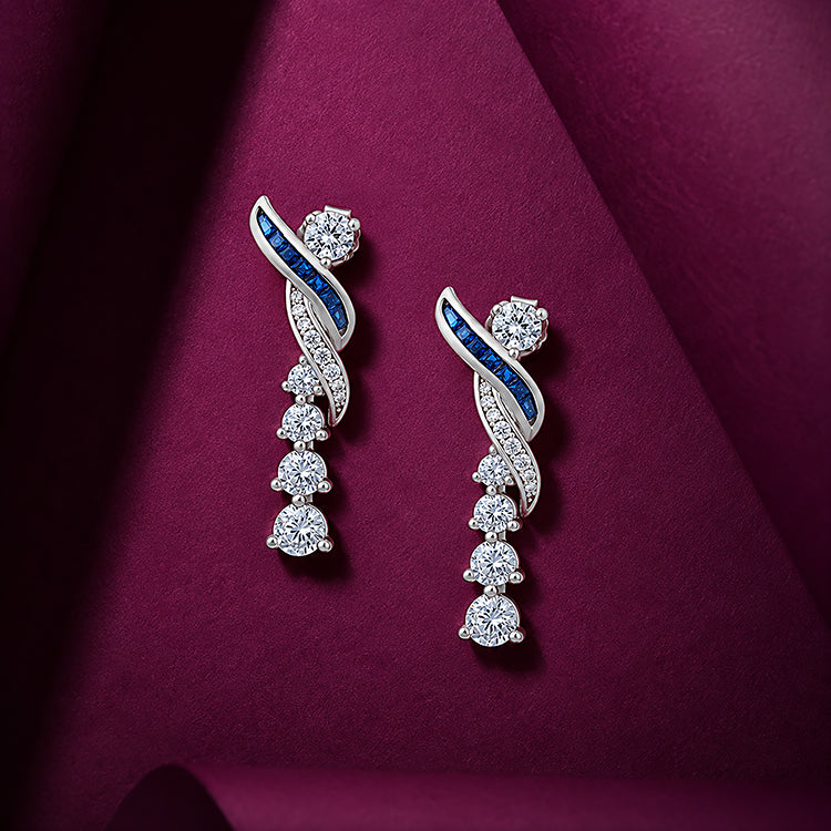 Luxurious Sapphire Cascade 925 Sterling Silver Earrings for Women