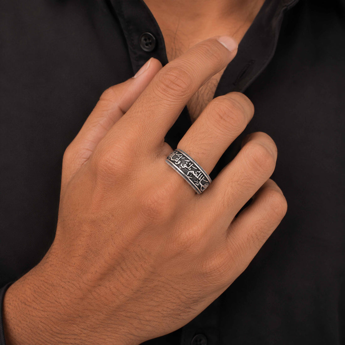 Luxurious Black Octagon 925 Sterling Silver Statement Ring