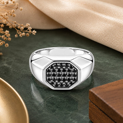Luxurious Black Octagon 925 Sterling Silver Statement Ring