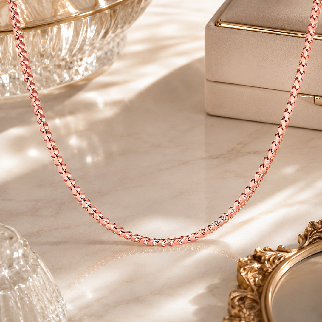 Luxurious Rose Gold Flat Link 925 Sterling Silver Chain for Women