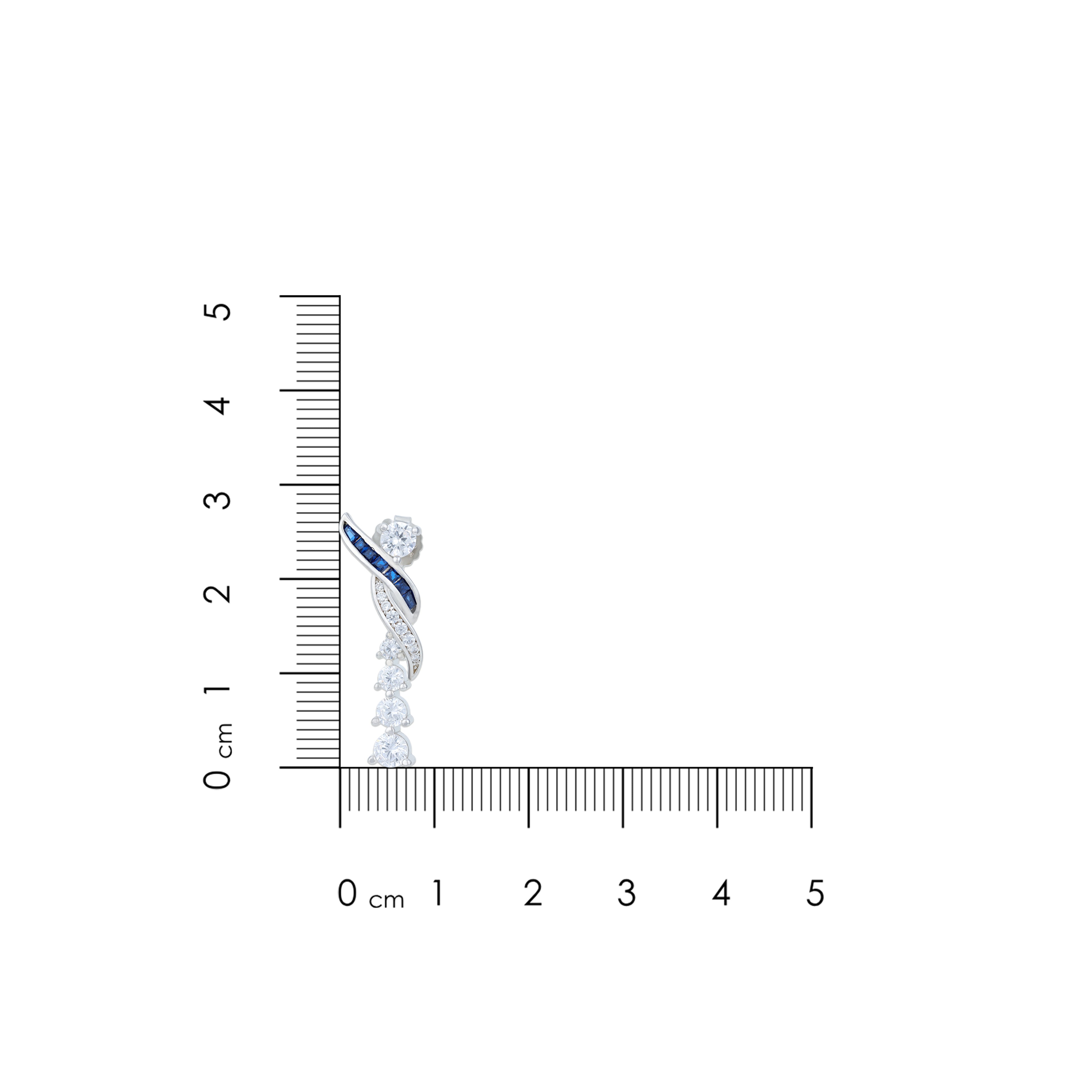Jewelry with a blue gemstone on a white background with a ruler for scale.