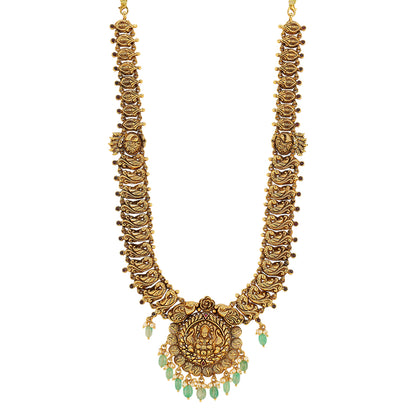 Luxurious Saraswati Centred Green Drop 925  Peacock Design Haram