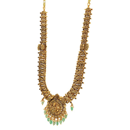 Luxurious Saraswati Centred Green Drop 925  Peacock Design Haram