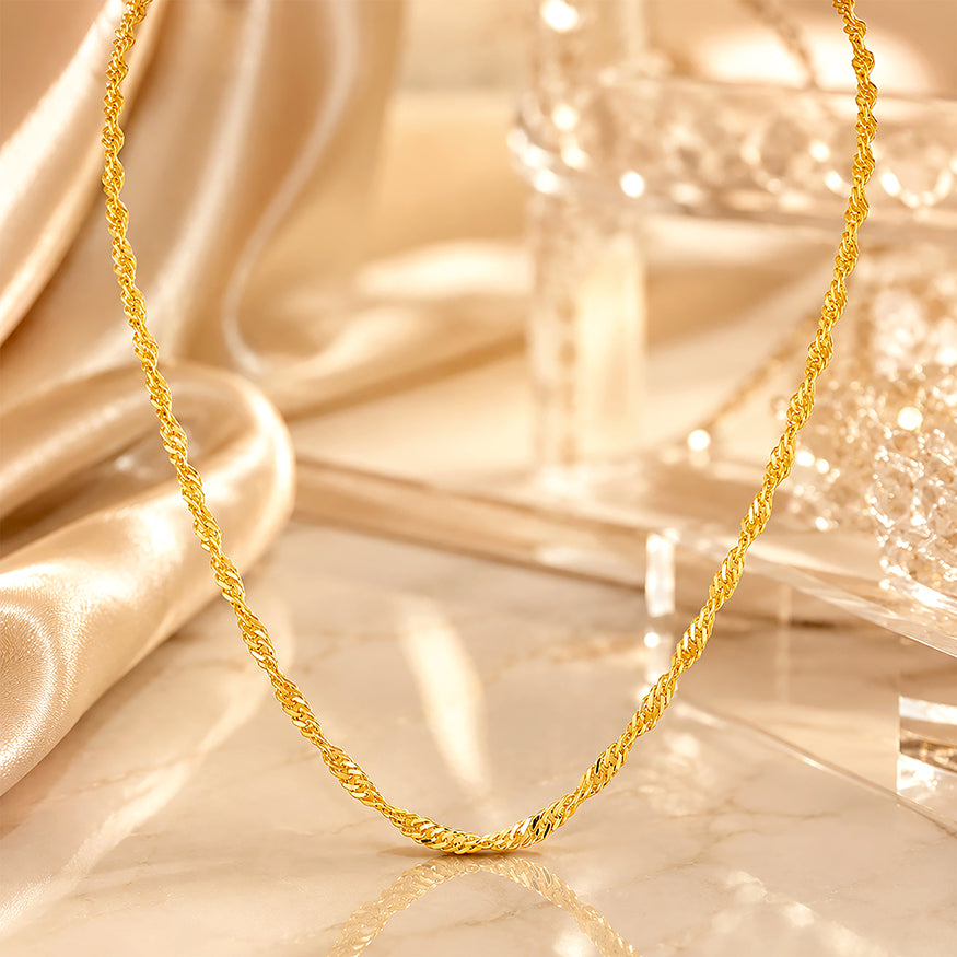 Luxurious Twisted Rope Motif Gold 925 Sterling Silver Chain for Women 