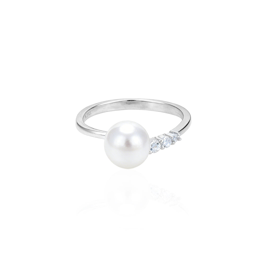 Luxury White Pearl Accent 925 Sterling Silver Ring for Women