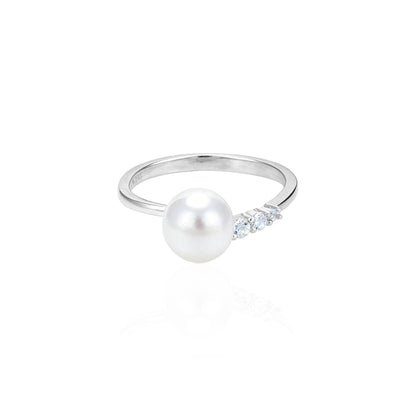 Luxury White Pearl Accent 925 Sterling Silver Ring for Women