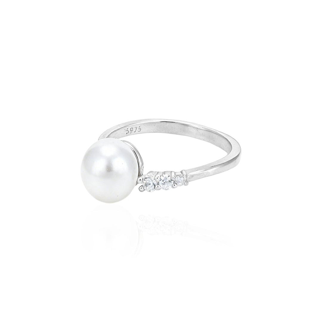 Luxury White Pearl Accent 925 Sterling Silver Ring for Women