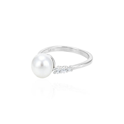 Luxury White Pearl Accent 925 Sterling Silver Ring for Women