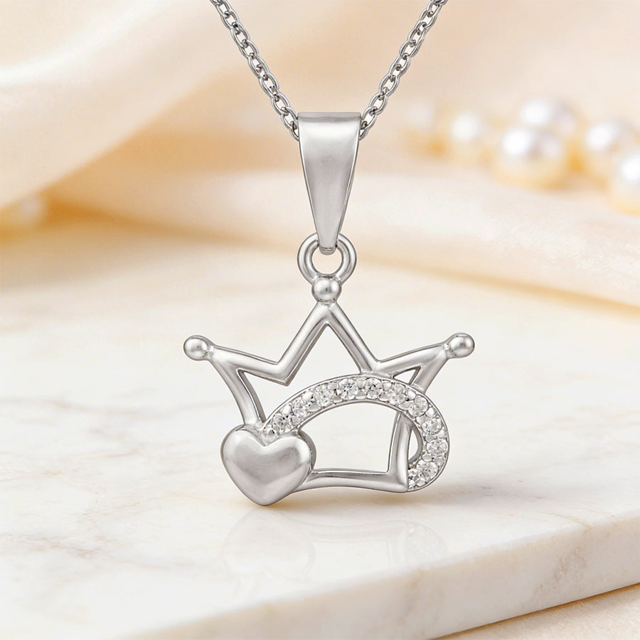 Magical Crown Sparkle 925 Sterling Silver Heart Pendant for Women