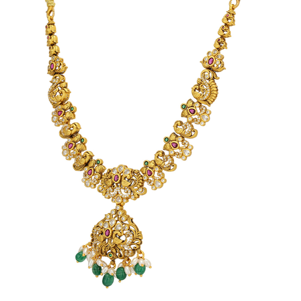 Magnificent Peacock Adorned 925 Gold Plated Necklace