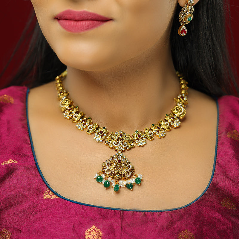 Magnificent Peacock Adorned 925 Gold Plated Necklace