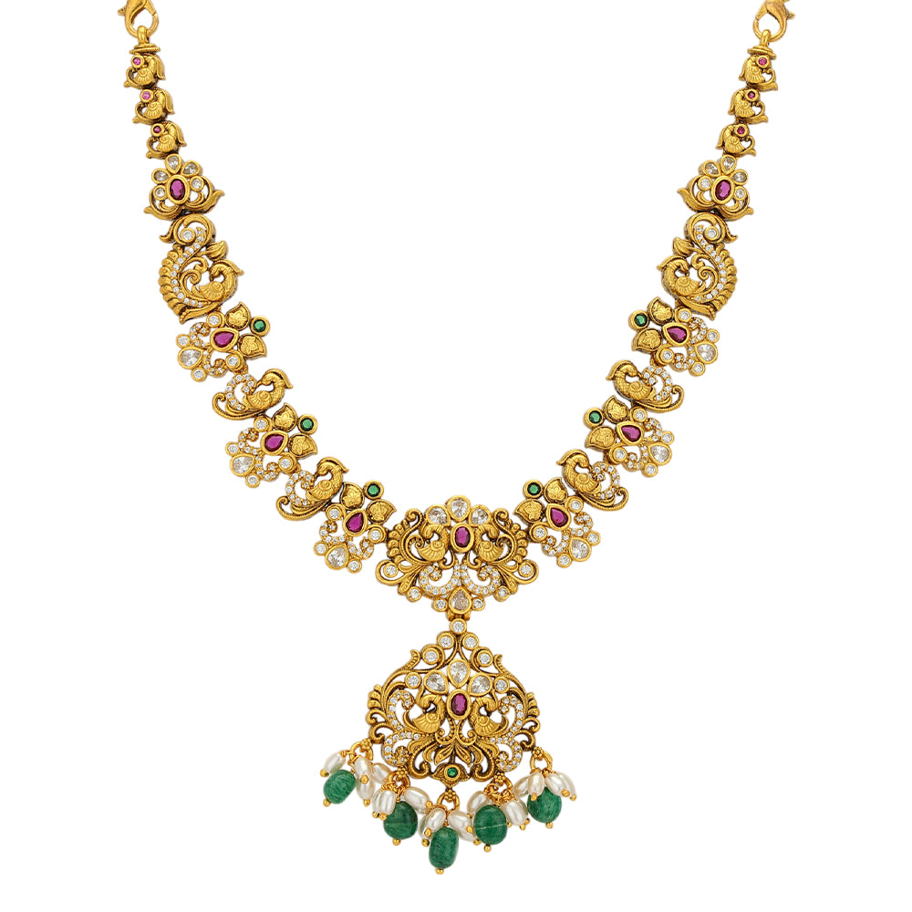 Magnificent Peacock Adorned 925 Gold Plated Necklace