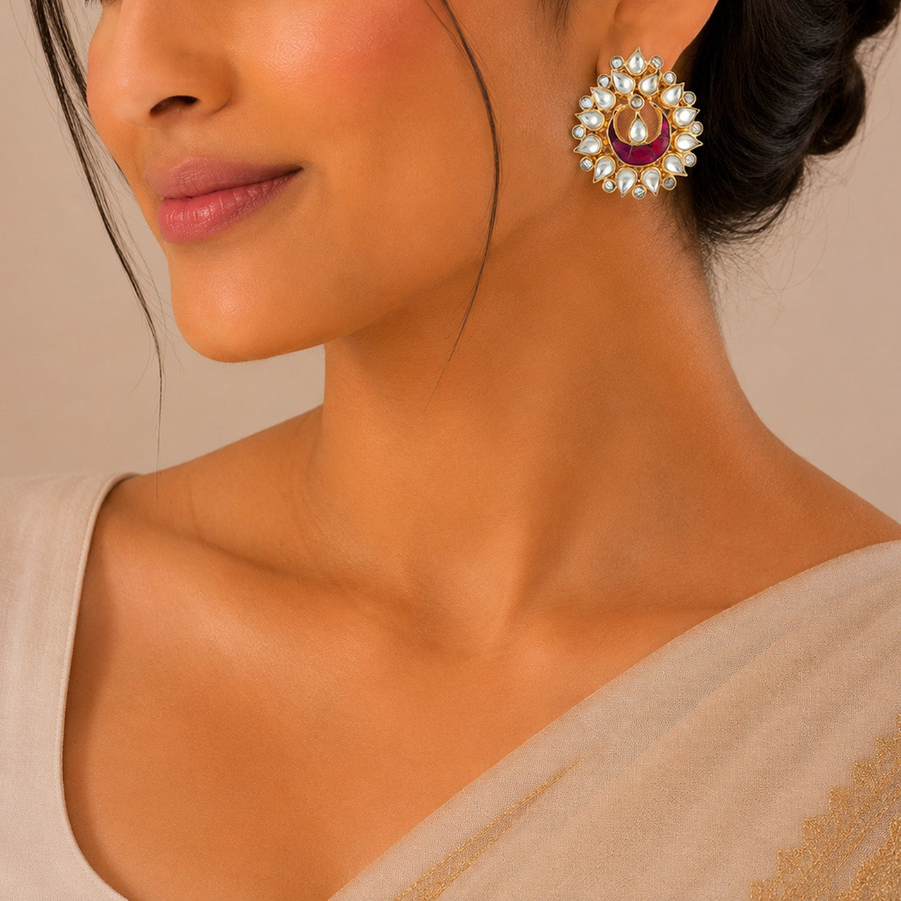 Maharani Chandbali Halo 925 Sterling Silver Earrings