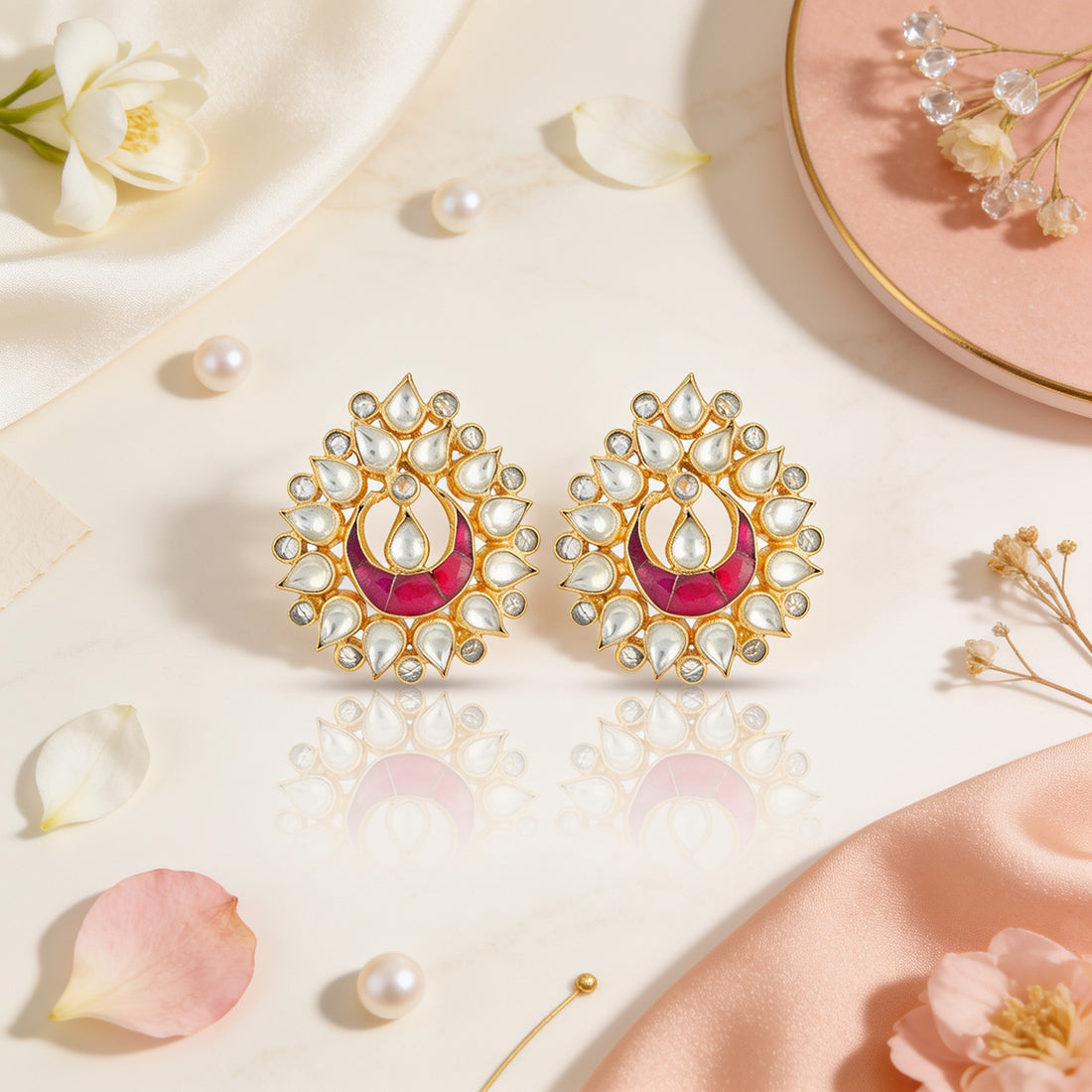 Maharani Chandbali Halo 925 Sterling Silver Earrings