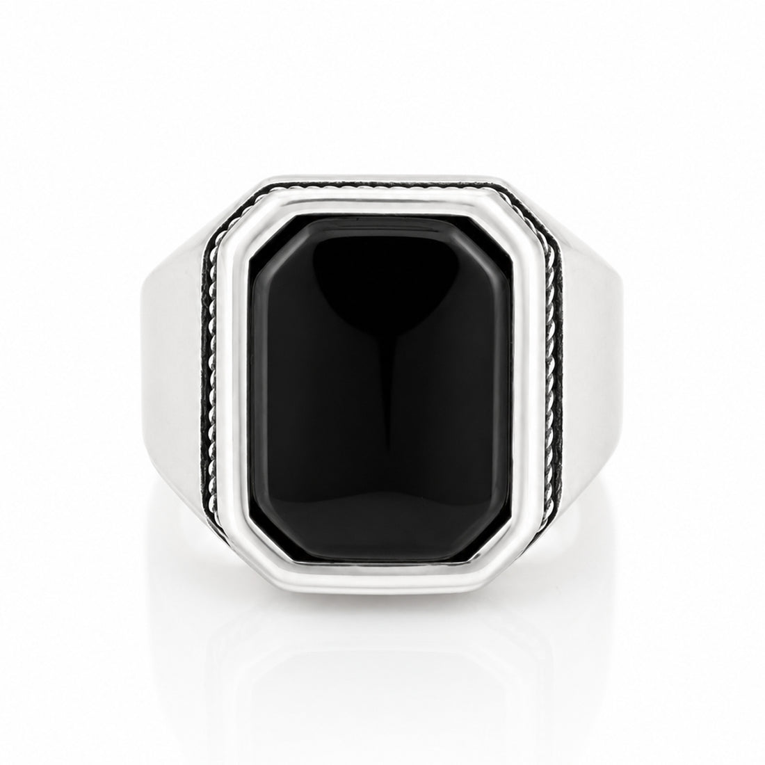 Majestic Black Crystal Flatface Signature Sparkle 925 Sterling Silver Ring for Men