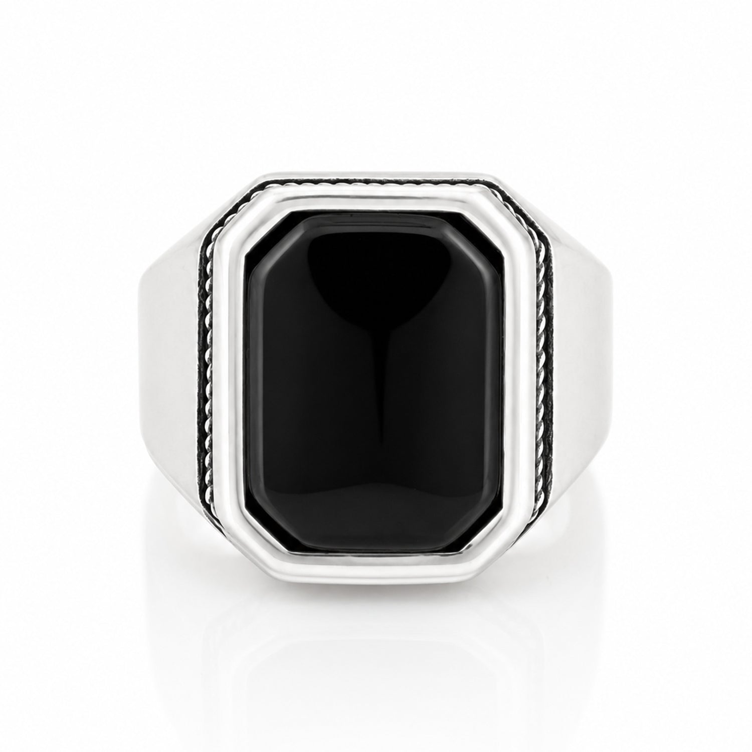 Majestic Black Crystal Flatface Signature Sparkle 925 Sterling Silver Ring for Men