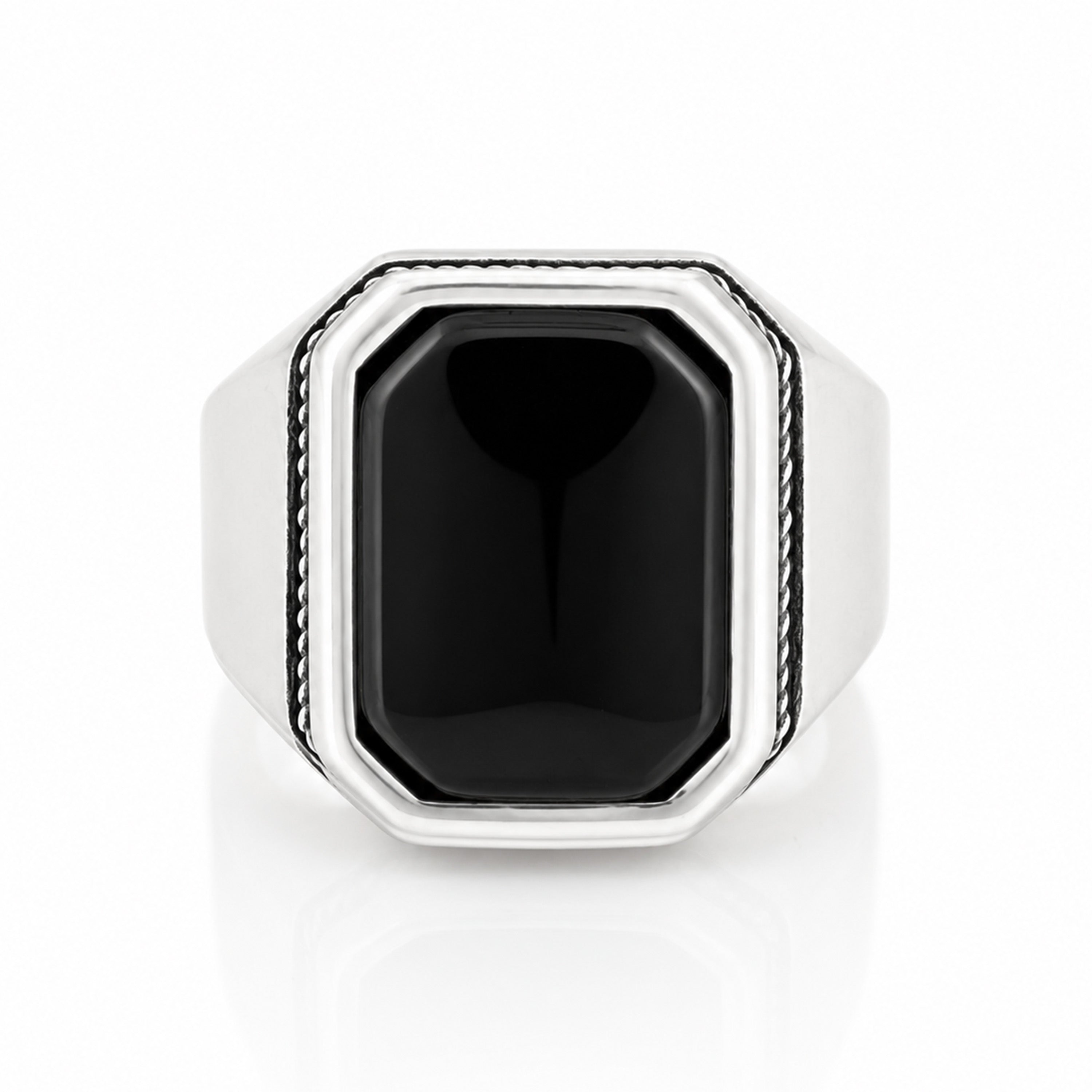 Majestic Black Crystal Flatface Signature Sparkle 925 Sterling Silver Ring for Men