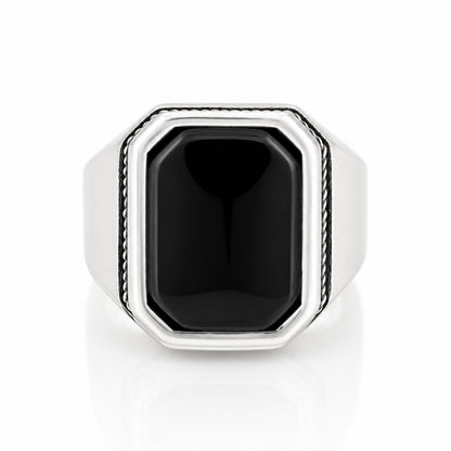 Majestic Black Crystal Flatface Signature Sparkle 925 Sterling Silver Ring for Men