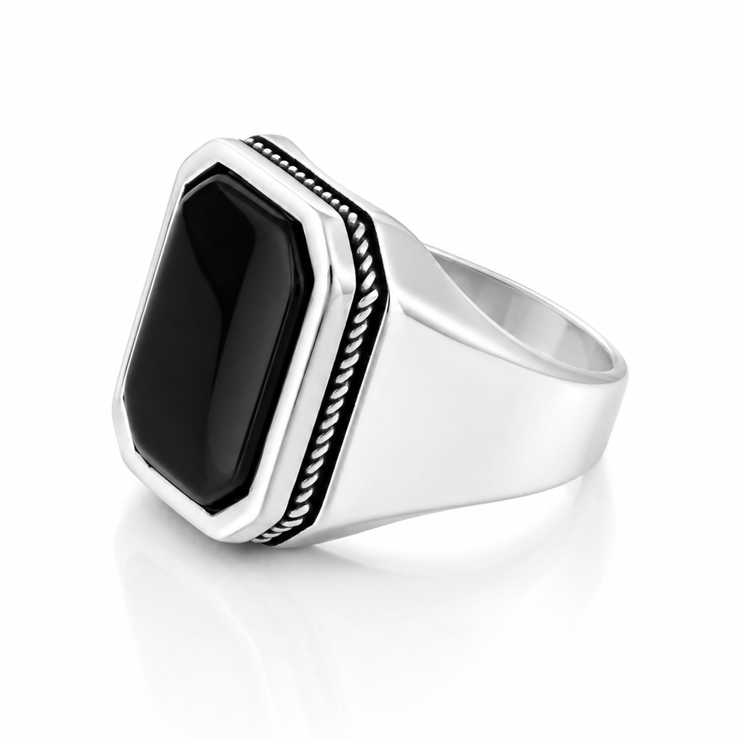 Majestic Black Crystal Flatface Signature Sparkle 925 Sterling Silver Ring for Men