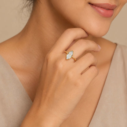 Majestic Clear Crystal Golden Minimal Contemporary Designer Ring