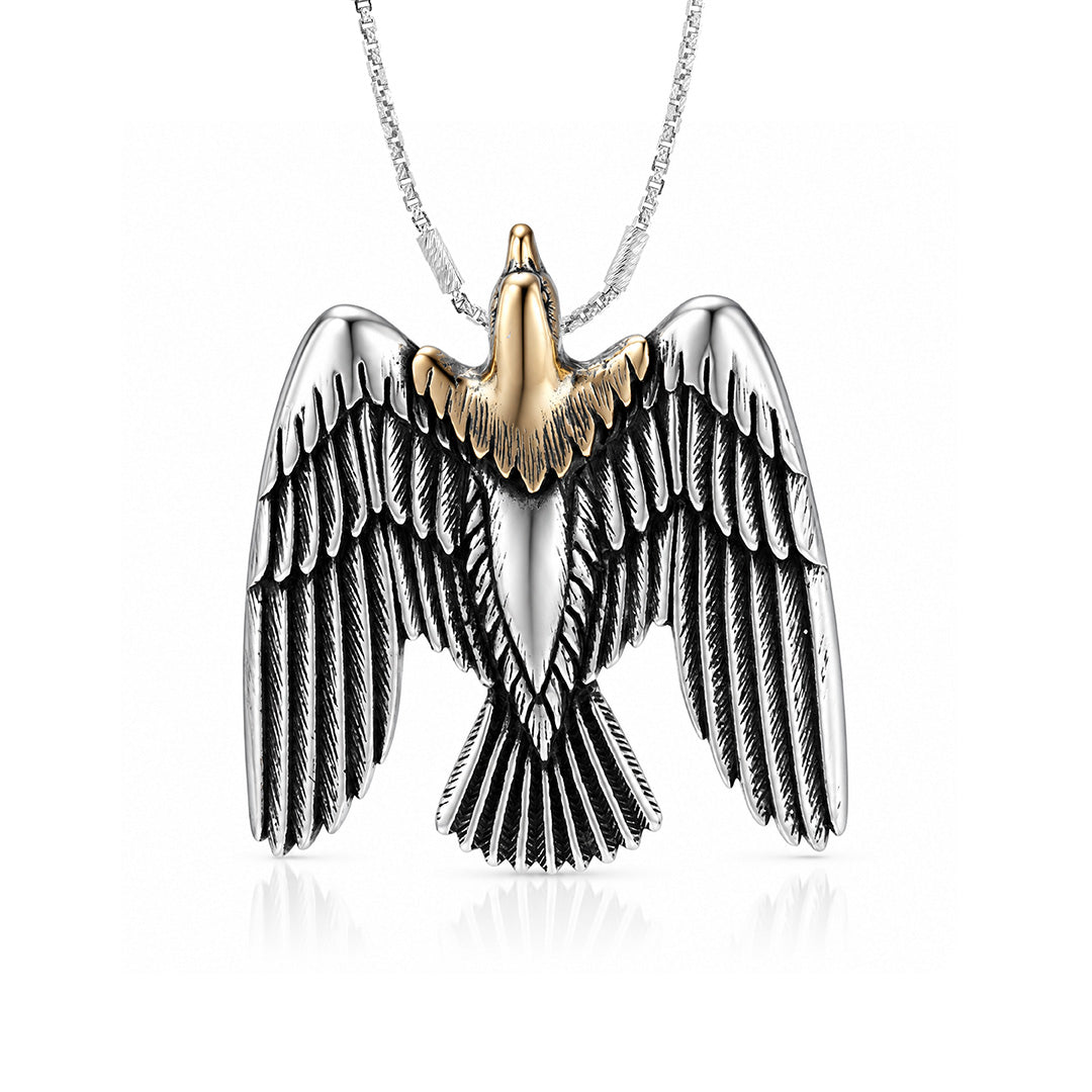 Majestic Eagle Wings Two Tone 925 Sterling Silver Pendant for Men Vendi Mens