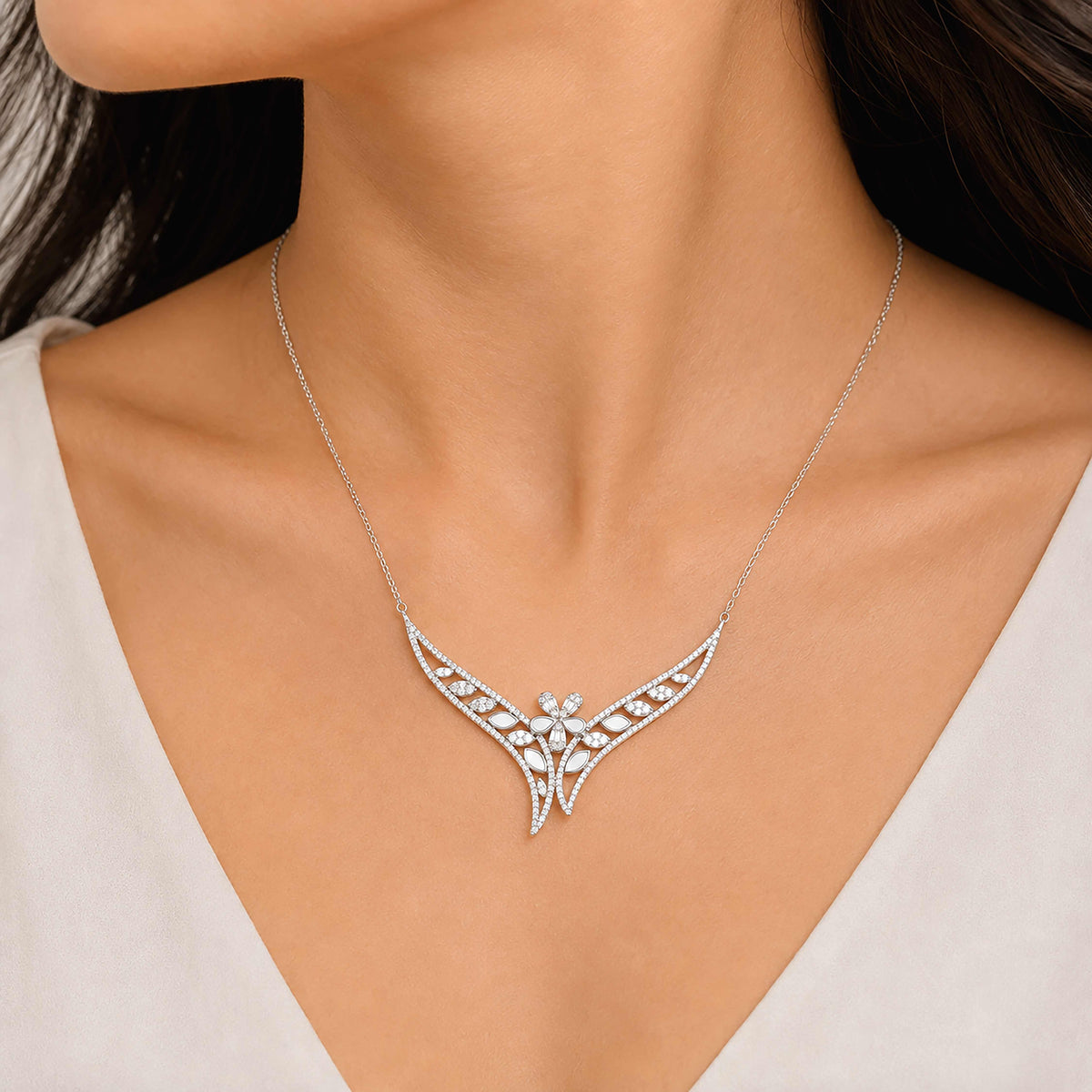 Majestic Floral Fringe 925 Sterling Silver Necklace for women