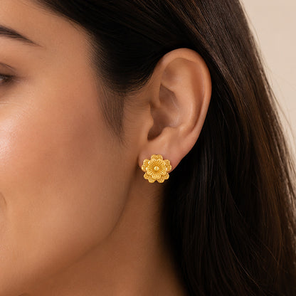 Majestic Golden Blossom 925 Sterling Silver Statement Earrings