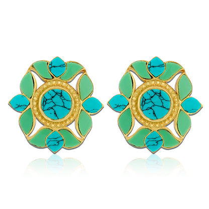 Majestic Turquoise Petals 925 Sterling Silver Earrings