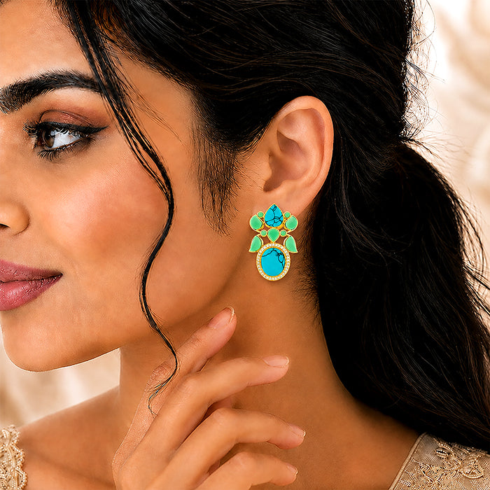 Majestic Turquoise Bloom 925 Sterling Silver Statement Earring