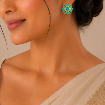 Majestic Turquoise Petals 925 Sterling Silver Earrings