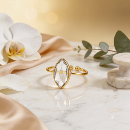 Majestic Clear Crystal Golden Minimal Contemporary Designer Ring