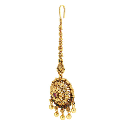 Majestic Crescent 925 Gold Plated Beaded Drops Tikka