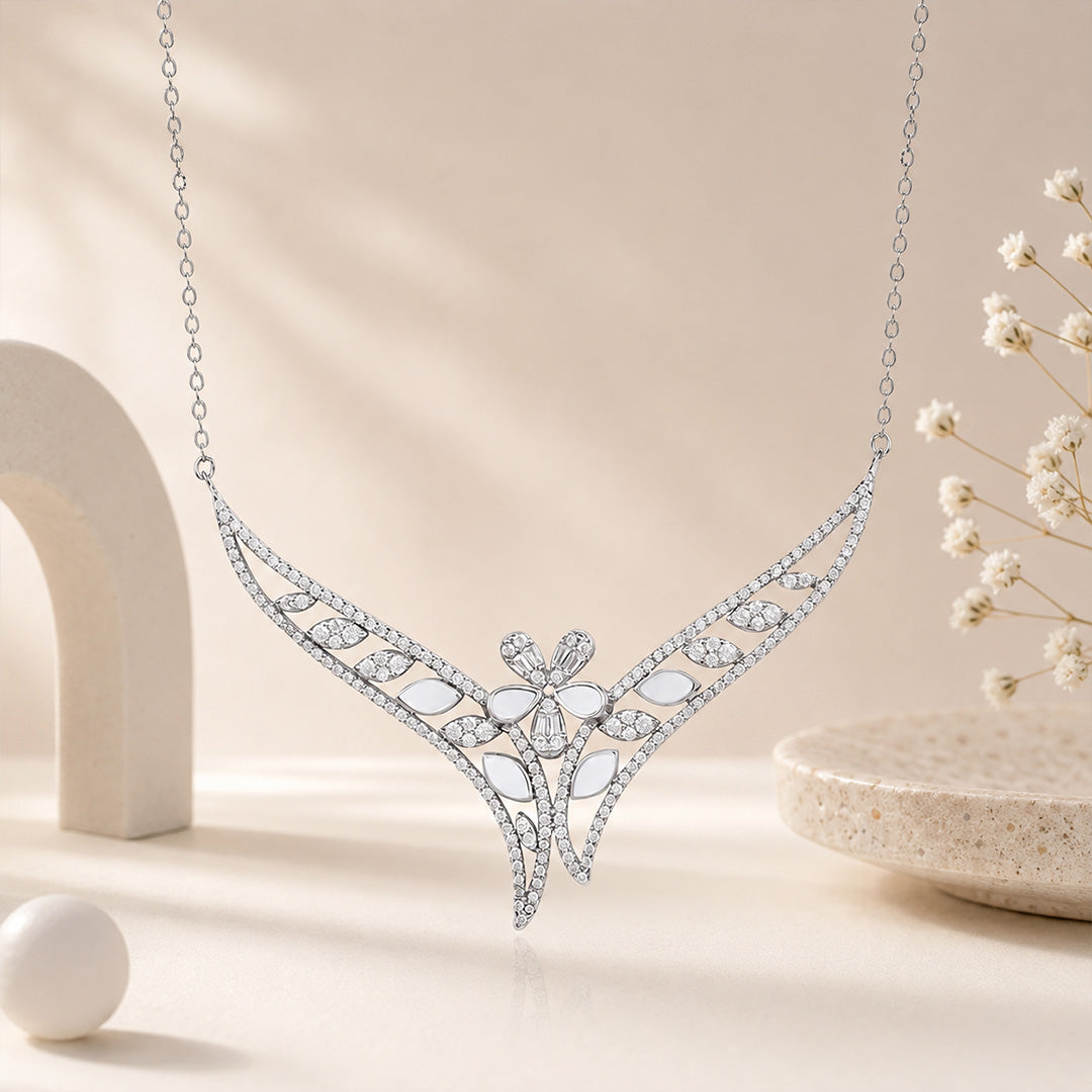 Majestic Floral Fringe 925 Sterling Silver Necklace for women