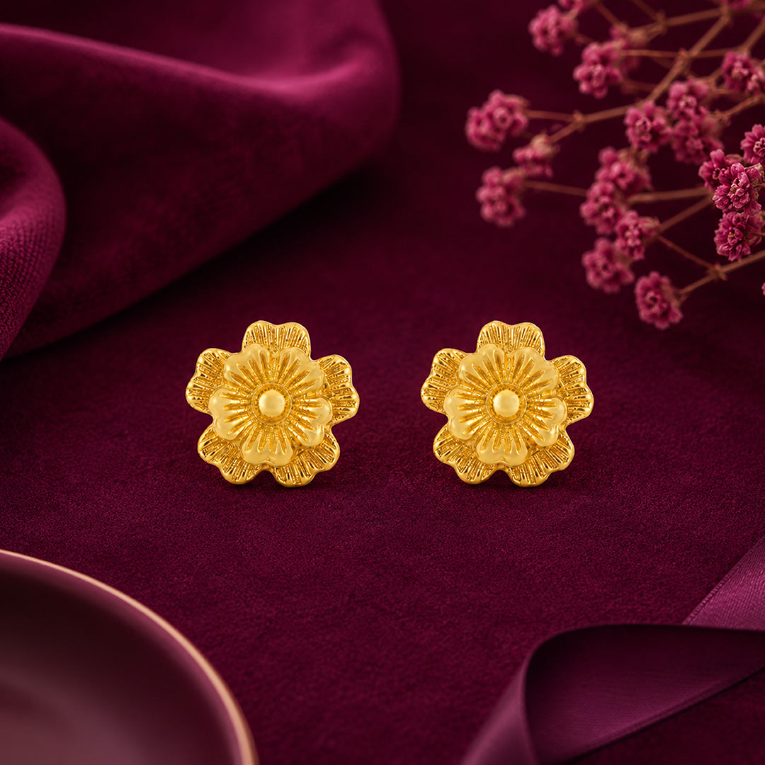 Majestic Golden Blossom 925 Sterling Silver Statement Earrings