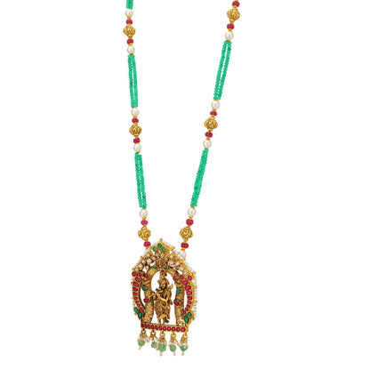 Majestic Krishna Thiruvatchi Pendant 925 Gold Plated Pearls Haram