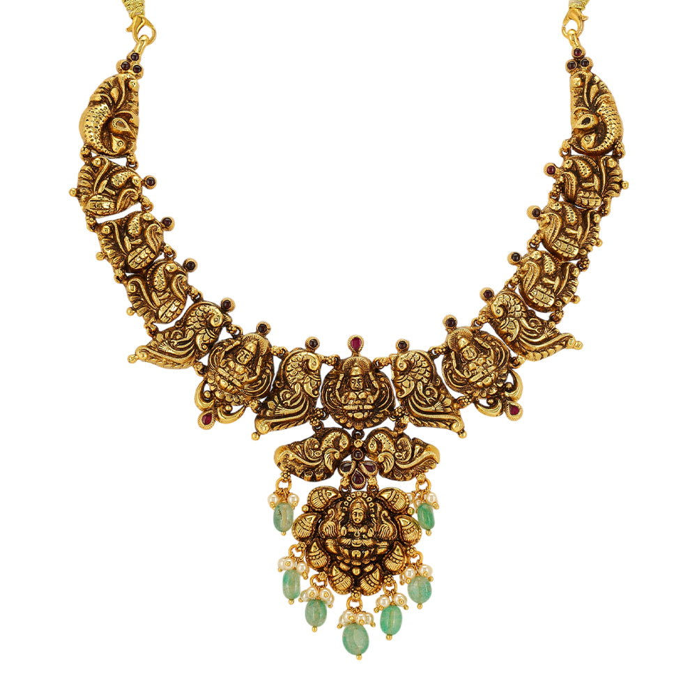 
Majestic Lakshmi Peacock Elegance 925 Gold Plated Necklace
