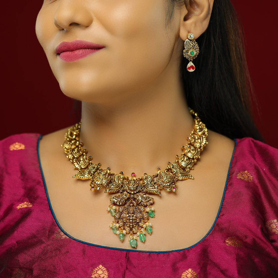 Majestic Lakshmi Peacock Elegance 925 Gold Plated Necklace