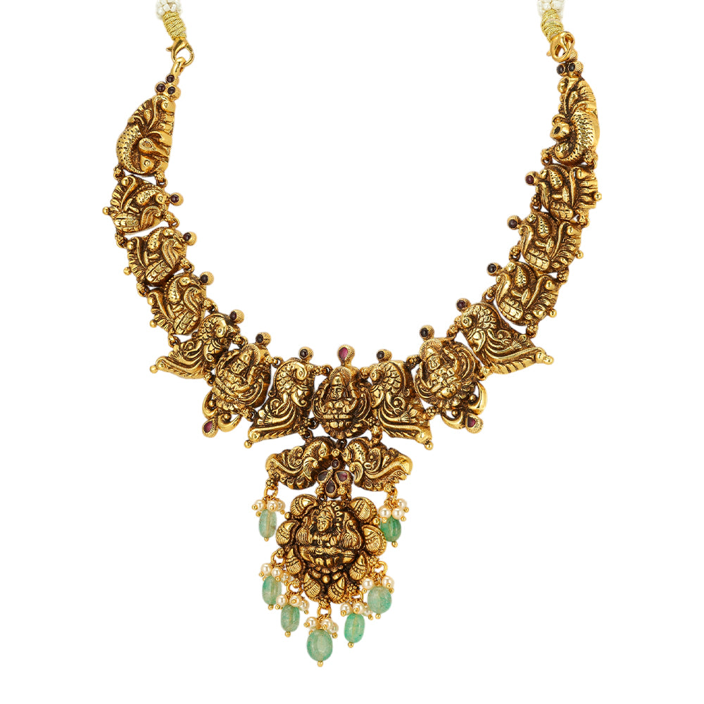 Majestic Lakshmi Peacock Elegance 925 Gold Plated Necklace
