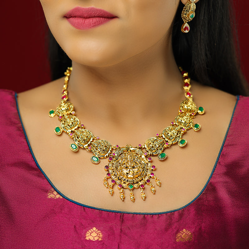 Majestic Lakshmi Radiance 925 Gold Plated Necklace