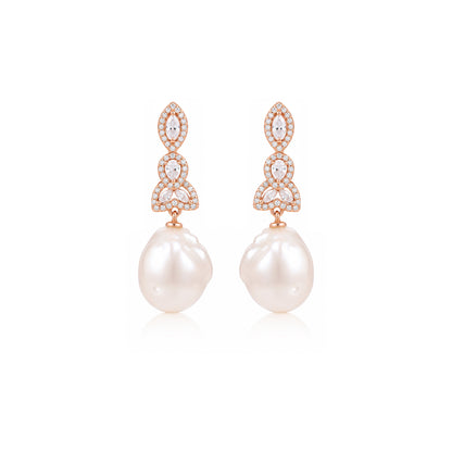Majestic Pearl 925 Sterling Silver Floral Dangle Earrings