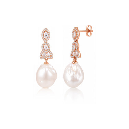 Majestic Pearl 925 Sterling Silver Floral Dangle Earrings