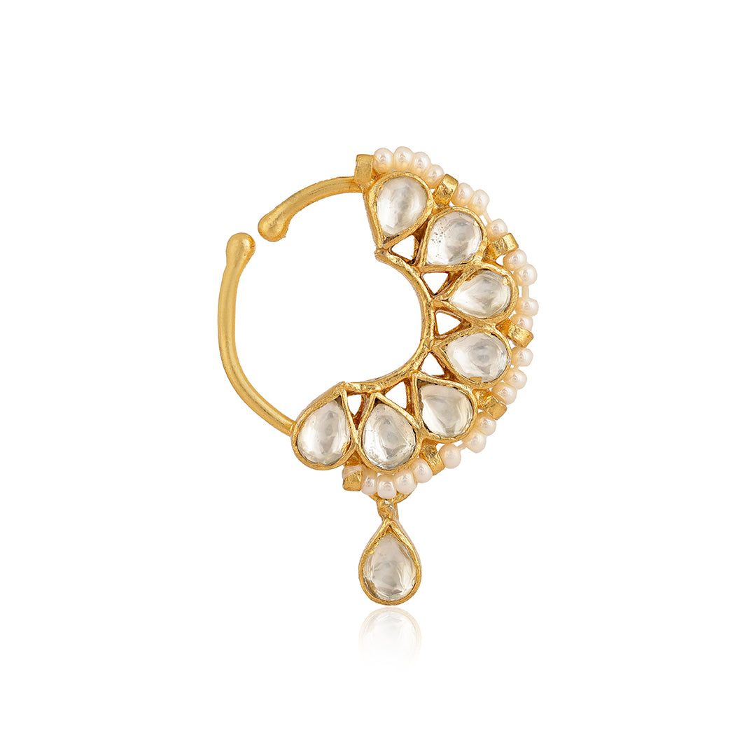 Majestic Pearl Nath Sterling Silver Gold Plated Nose Pin