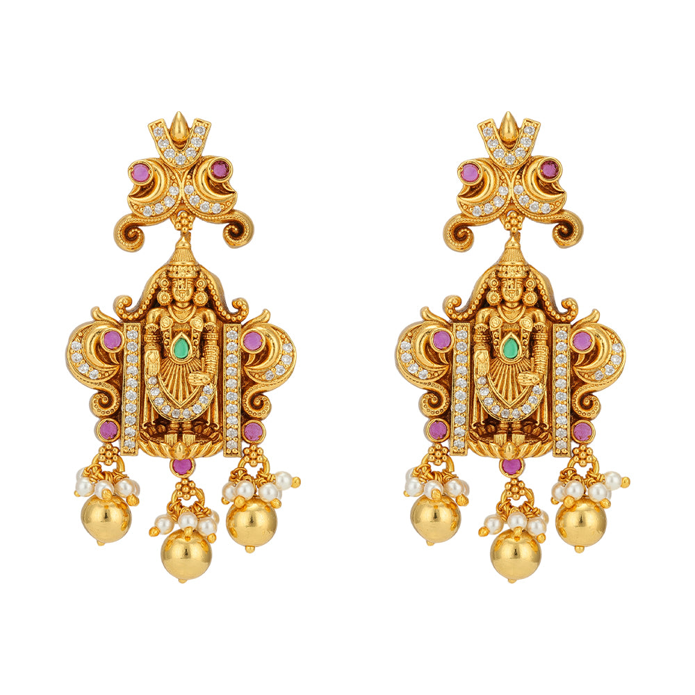Majestic Perumal 925 Gold Plated Stone Infused Earrings