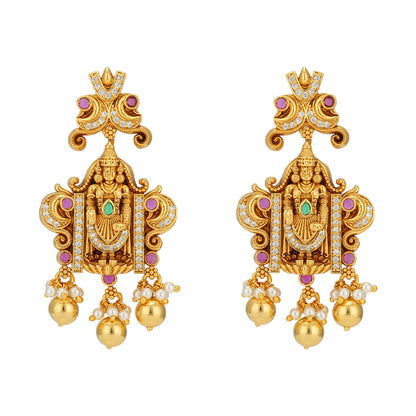 Majestic Perumal 925 Gold Plated Stone Infused Earrings