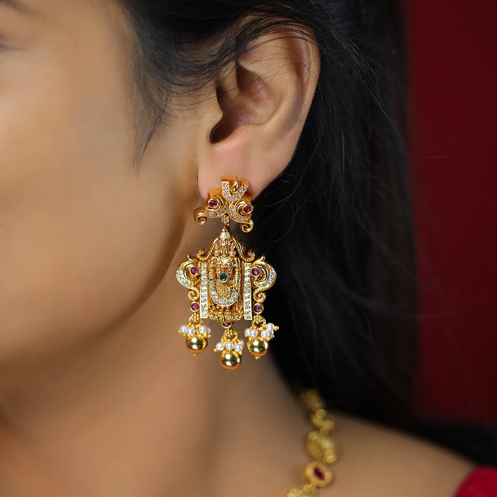 Majestic Perumal 925 Gold Plated Stone Infused Earrings