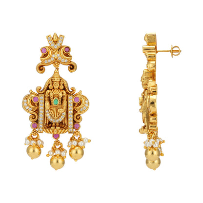 Majestic Perumal 925 Gold Plated Stone Infused Earrings