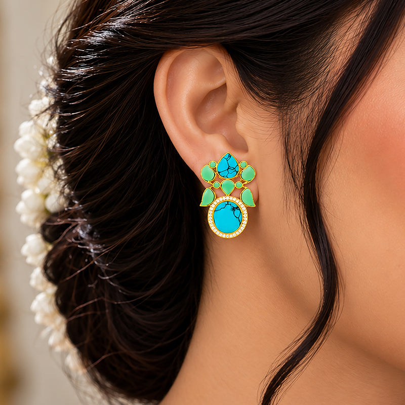 Majestic Turquoise Bloom 925 Sterling Silver Statement Earring